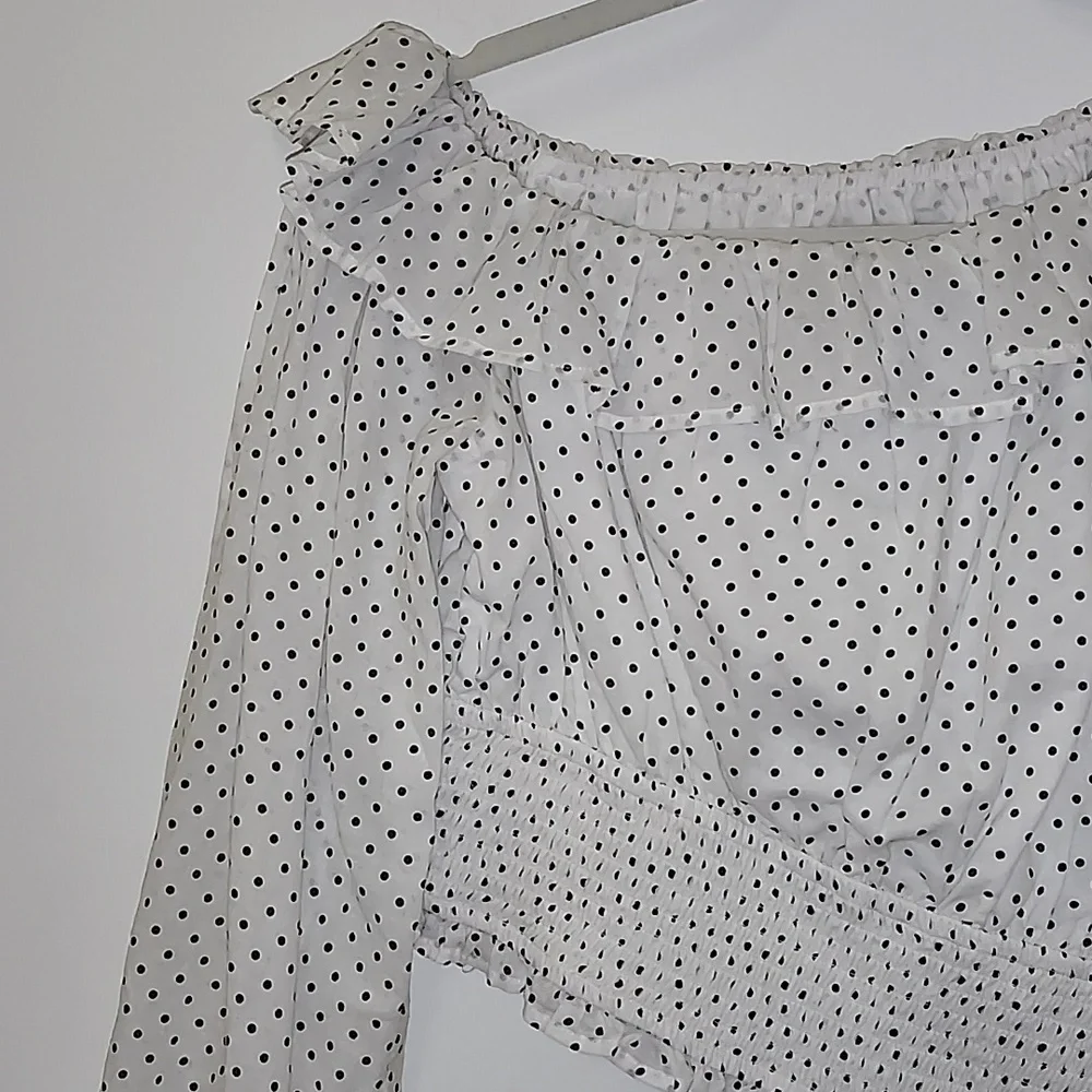 Revolve Majorelle Tate Smocked Long Sleeve Polkadotz Puff Sleeve CottageTop Sz S - Picture 5 of 16
